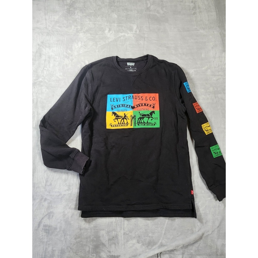Levi's Sweatshirt Mens Sz Medium Black Crew Neck Long Sleeve Graphic Logo